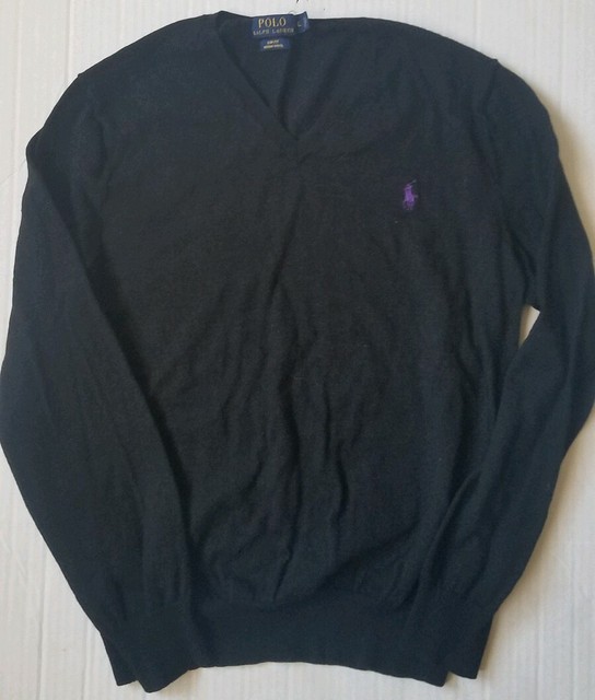 POLO Ralph Lauren Mens Slim Fit Large Merino Wool Black & Purple Pony Sweater | eBay
