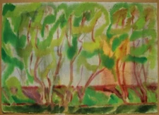 Ukrainian Soviet USSR watercolor Painting symbolism fauvism spring trees