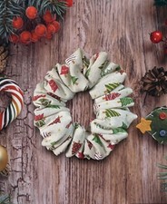 Handmade Women/girl Hair Scrunchie Big And Fluffy, Christmas Trees Fabric NEW