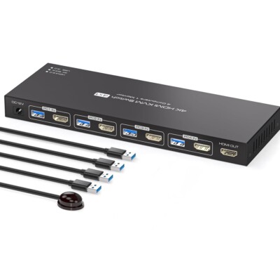 Dual Monitor KVM Switch 4 Computers 4K 60Hz HDMI DisplayPort USB 3.0 Read First