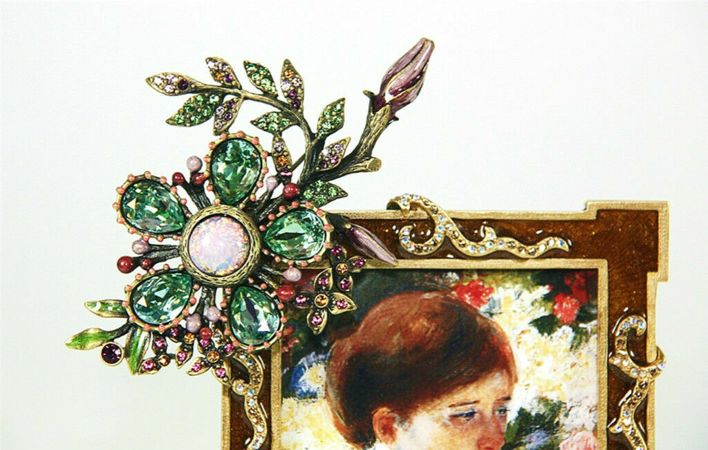 JAY STRONGWATER BLOSSOMING FRAME & DETACHABLE GREEN BROOCH BRONZE