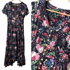 SHEIN Rayon Floral Maxi Dress XL Button Front Smocked Cottagecore Whimsigoth