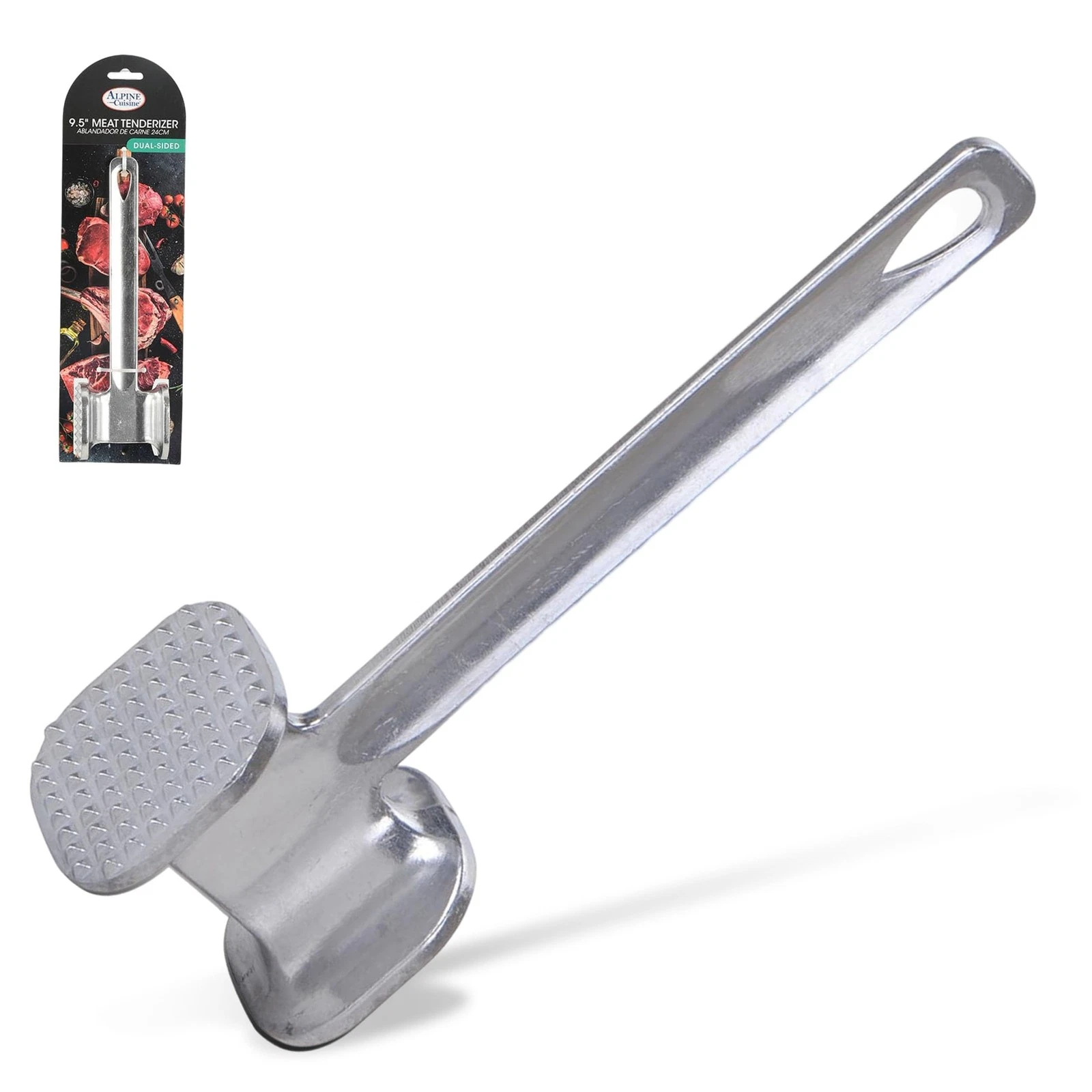 Aluminum Meat Tenderizer 9.5x2.5in with Comfortable & Nonslip Handle, Poundin...