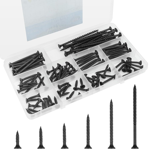 108-Piece Coarse Black Drywall Screw Assortment Kit for Wood