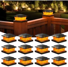 VOLISUN Solar Fence Post Cap Lights 12pack, Black Solar Deck Cap Flame Light Out