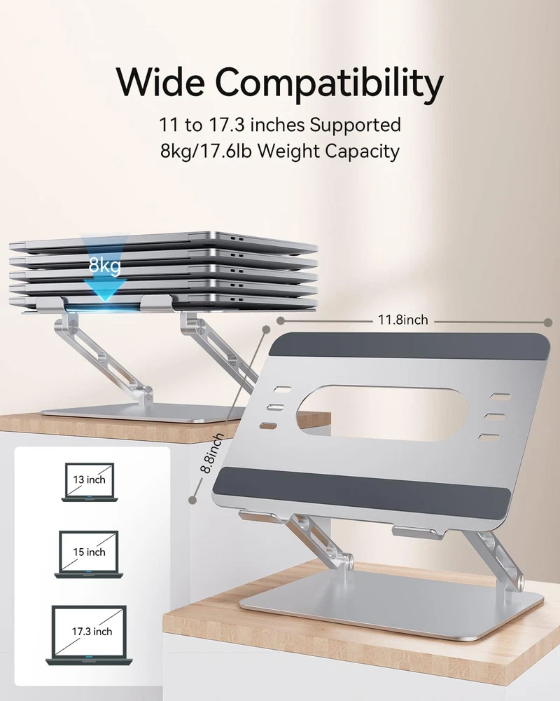 Adjustable Aluminum Ergonomic Laptop Stand for Desk to Elevate Computer  