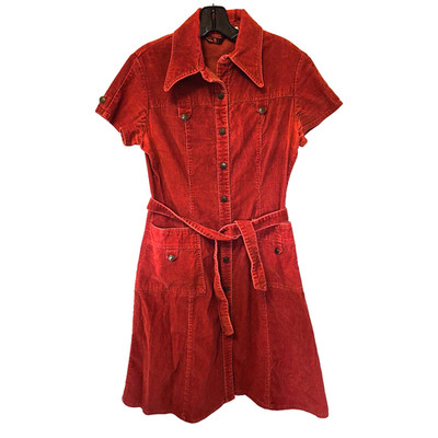 70 s Landlubber Rust Red Corduroy Dagger Collar Western Snap Mini Dress Sz S/M