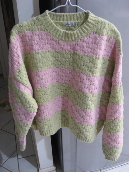 GHANDA GREEN+PINK CABLE KNIT LONG SLEEVE OVERSIZED JUMPER SIZE M