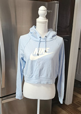 Nike Women's Cropped Logo Light Blue Hoodie Sweatshirt Pullover Size S Swoosh