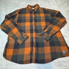 Weatherproof Vintage Men's Plaid Flannel Button Up Shirt Orange Gray Size XL EUC