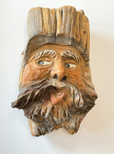Vintage Hand Carved Wood Spirit Tree Man Face Sculpture Folk Art Mountain Man