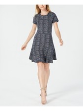 MAISON JULES Womens Black Short Sleeve Mini Wear To Work Fit + Flare Dress XXS