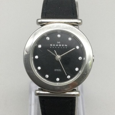 Skagen Womens Watch 25mm Black Dial Crystals 107SSSBD Steel Black Leather