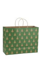 SSWBasics Large - Green Christmas Tree Paper Shopping Bags - Case of 100