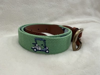 The Belted Cow Co Leather Trim Belt Size 32-36 Made in USA Embroidered Golf Cart