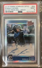 2018 Donruss Optic Ronald Acuna Jr Rated Prospects Holo Prizm RC Auto #RA PSA 9