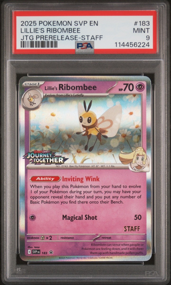 PSA 9 Lillie's Ribombee Jtg Prerelease-Staff 183 2025 Pokemon SVP