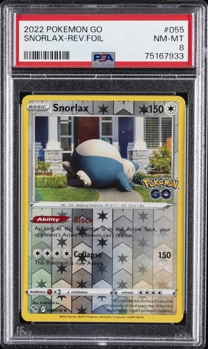 2022 POKEMON GO #055 SNORLAX-REVERSE FOIL PSA 8