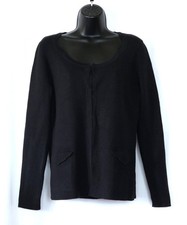 SHANGHAI TANG Black Wool Cardigan Swtr w Pockets 37 In Chst 24.5 In Lng Sz L EXC