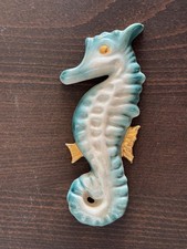 Seahorse Wall Plaque - Vintage RARE 1950s Turquoise  Gold "CERAMICRAFT" of USA