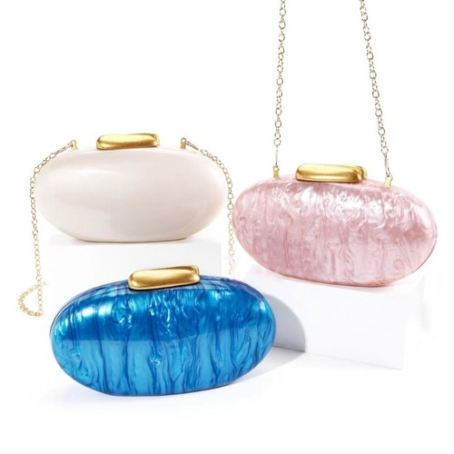 Women Evening Clutch Bag Chain Strap Crossbody Bag Eggs Shaped Purse Handbag - Picture 6 of 11
