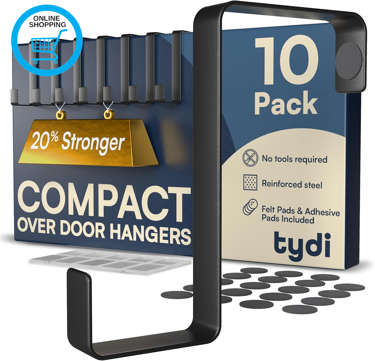 Compact over Door Hanger (10 Pack) – Holds 6KG – Reversible Fit for 3.6Cm & 4.6C