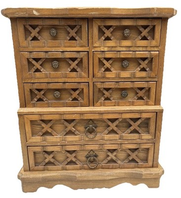 VTG 8-Drawer Cross-Cross Lattice Pattern Wooden Jewelry/Trinket By J.E.G.M.C.
