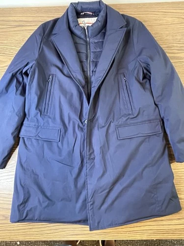HUNTER Aldgate Men’s Large Navy Blue Insulated Coat L  NEW Button Zip - product listing photo