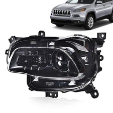 Left Driver Side Headlight 14-16 Jeep Cherokee Trailhawk Halogen BLK HSG Amber