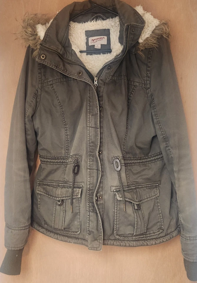 Chaqueta de mezclilla Arizona Jeans para mujer XL forro Sherpa algodón concha verde Foto 2 de 4