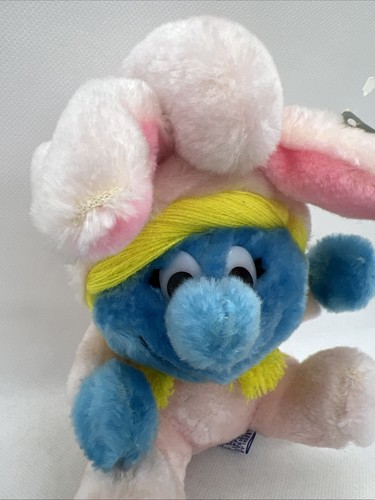 Smurf Smurfette Easter Bunny Plush 8" Vintage Wallace Berrie 1983 Stuffed Animal - Picture 2 of 10