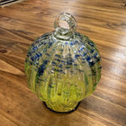 Hand Blown Hollow Art Glass Pumpkin Yellow Green Blue Loop Stem 5.75” — photo 1