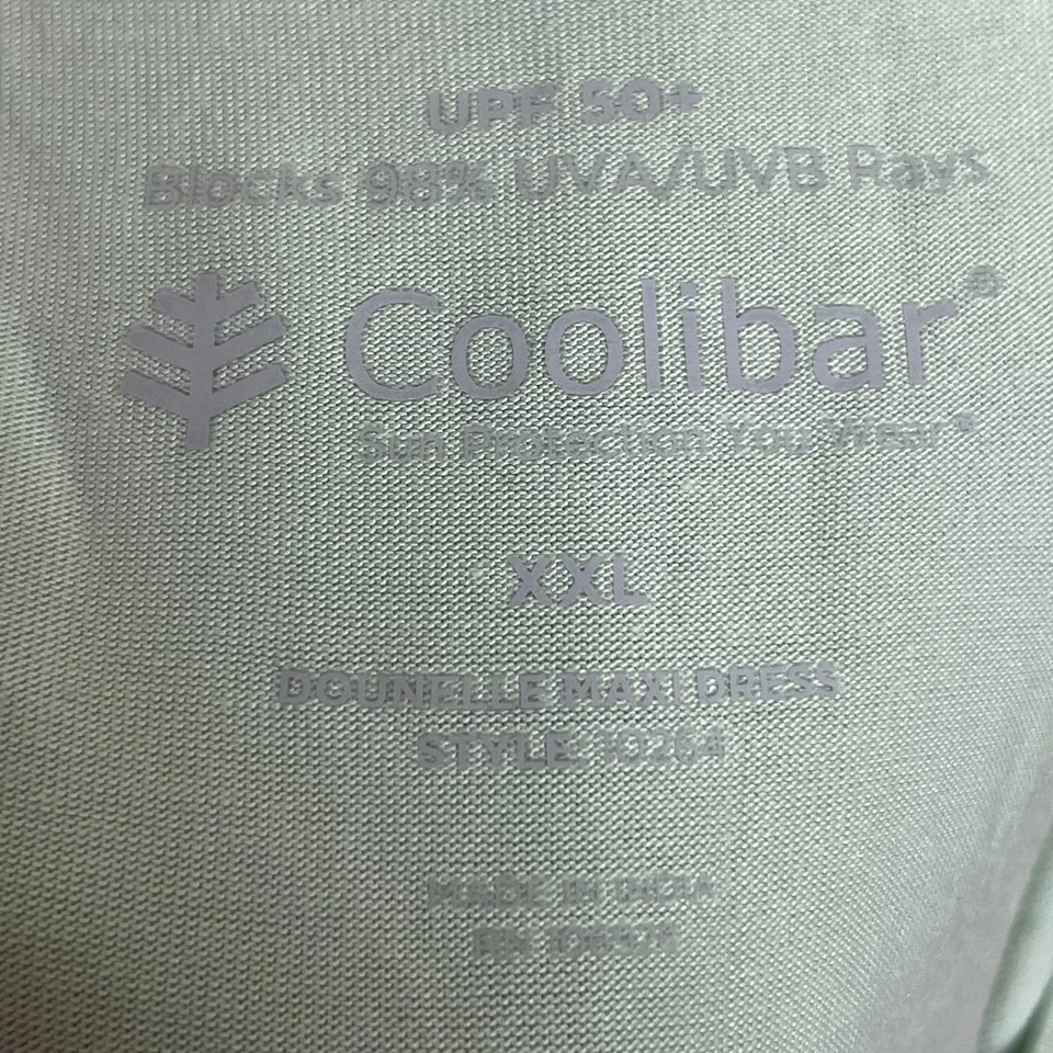 Maxi Vestido Coolibar XXL Verde Moss UPF 50+ Resort Camiseta Vacaciones Foto 3 de 4
