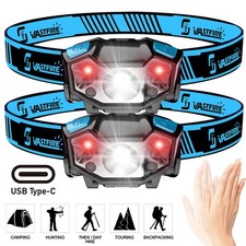 2X White Red LED Headlamp Sensor Head Torch USB Rechargeable for Camping Running