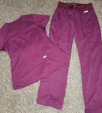 Greys Anatomy Womens Scrub Pants Top Set Wine Xsmall Reg 30" 4276 4153
