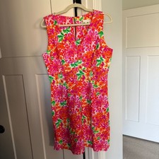 Jude Connolly Pink Floral Sleeveless Dress V Neck Stretch Large L Pullover
