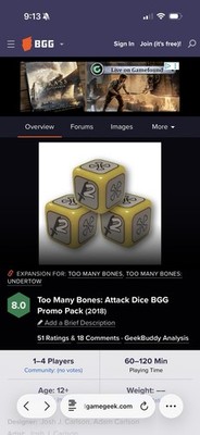 Too Many Bones Attack Dice Bgg Boardgamegeek Exclusive Promo Chip Theory Games