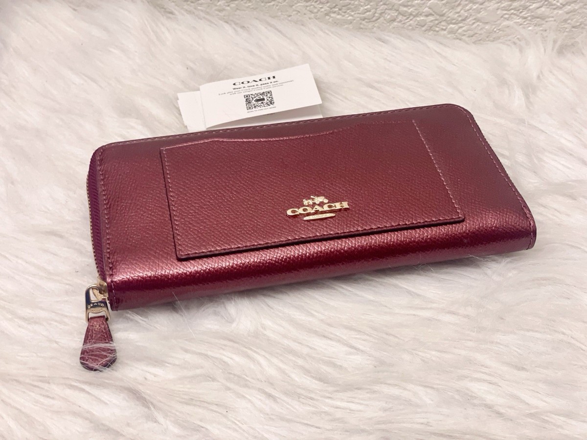 NWT COACH ACCORDION ZIP WALLET IN CROSSGRAIN LEATHER in Metallic