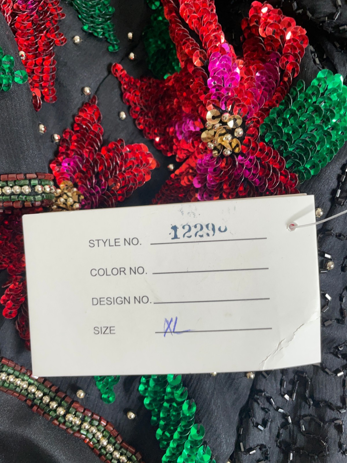 Laurence Kazar Beaded Sequin Top Women's Large Black Poinsettia Silk Holiday