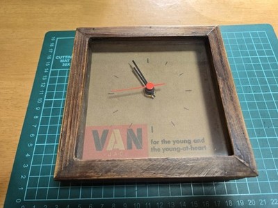 Rare VAN JAC Jacket WoodWClock Desk Clock Van Jacket Showa Retro Vintage oD
