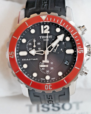 Tissot T066417A Seastar Chronograph Wristwatch 1000M Dive Rubber Band Red Black