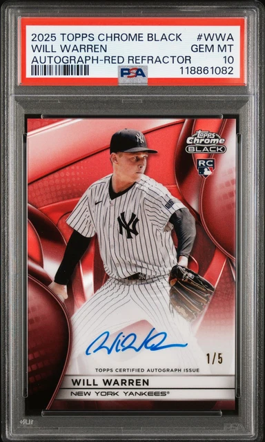 2025 TOPPS CHROME BLACK AUTOS RED REFRACTOR #WWA WILL WARREN 1/5 PSA 10