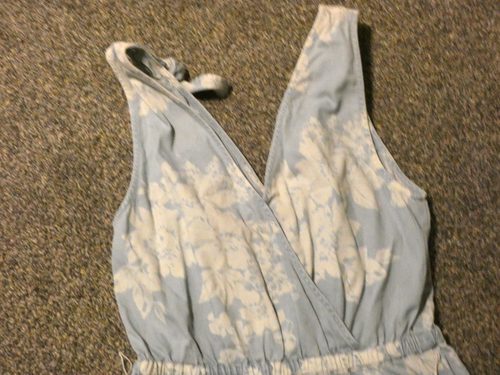 pilcro Anthropologie Jumpsuit Womens Medium Blue Floral Chambray Denim Casual - Picture 10 of 16