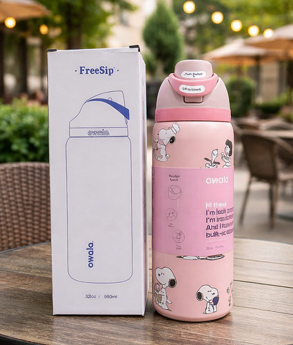 Owala FreeSip 32oz Snoopy Peanuts Exclusive Edition Pink Water Bottle New