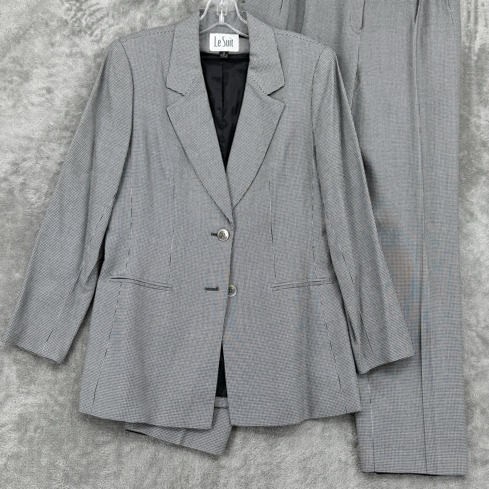 Le Suit Pant Suit 8 Houndstooth Pleated Blazer Preppy Career Office Academia