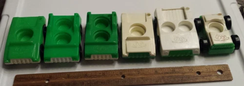 Lot of 6 vintage Green & White Fisher Price Little People Vehicles