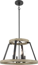 Kira Home Ludlow 21" Chandelier Pendant 4-Light Open Cage Pendant Black & Cedar