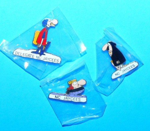 1980's NORTH CAROLINA JAYCEES WIZARD OF ID BRASS/ ENAMEL BROOCH PINS
