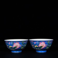 A Pair Fine Collectable Art Handmade Painting Famille Rose Porcelain Plants Bowl