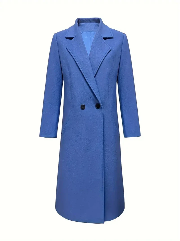 Women's Solid Color Overcoat Button Front Lapel Long Coat Size L - Image 2 of 4